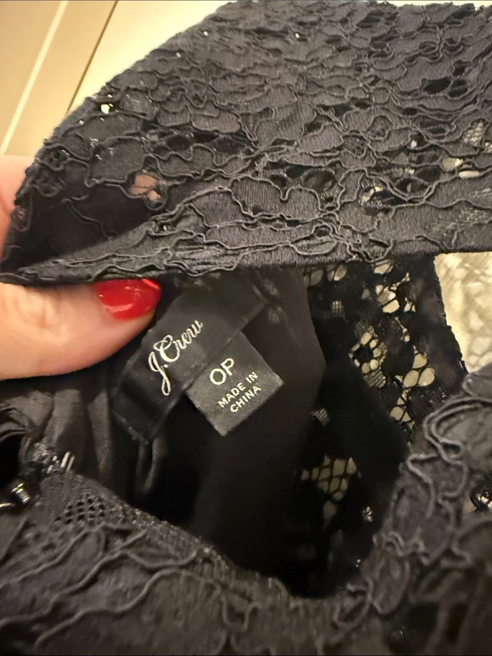 J Crew lace layered black top, size 0P